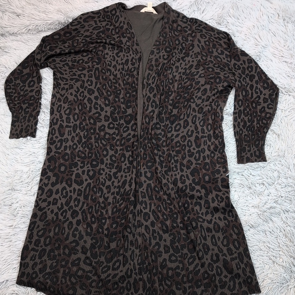 Terra & Sky Sweater Womens 1X Cardigan Open Front‎ Animal Print Casual Preppy